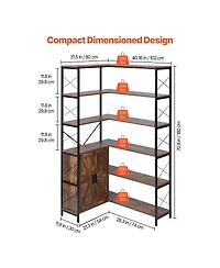 Slickblue Tall L Shaped Corner Bookcase with 10 Shelves, Storage Cabinet and Barn Door Design