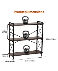 Slickblue Freestanding 3-Tier Bookshelf with Metal Frame, Rustic Storage Shelving Unit for Bedroom and Living Room