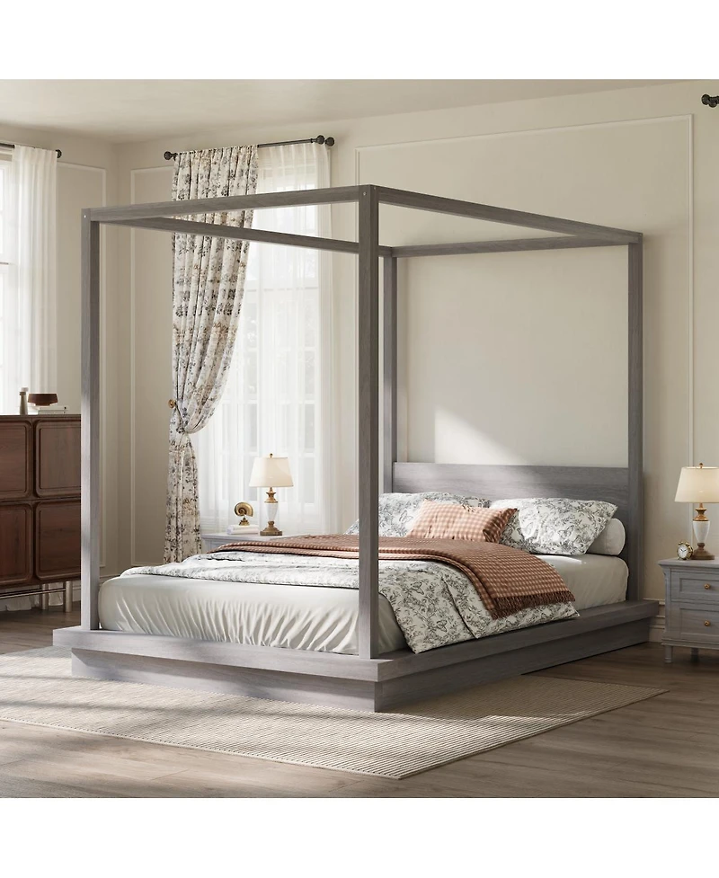 Streamdale Furniture Queen size Wooden Canopy Platform Bed with Headboard