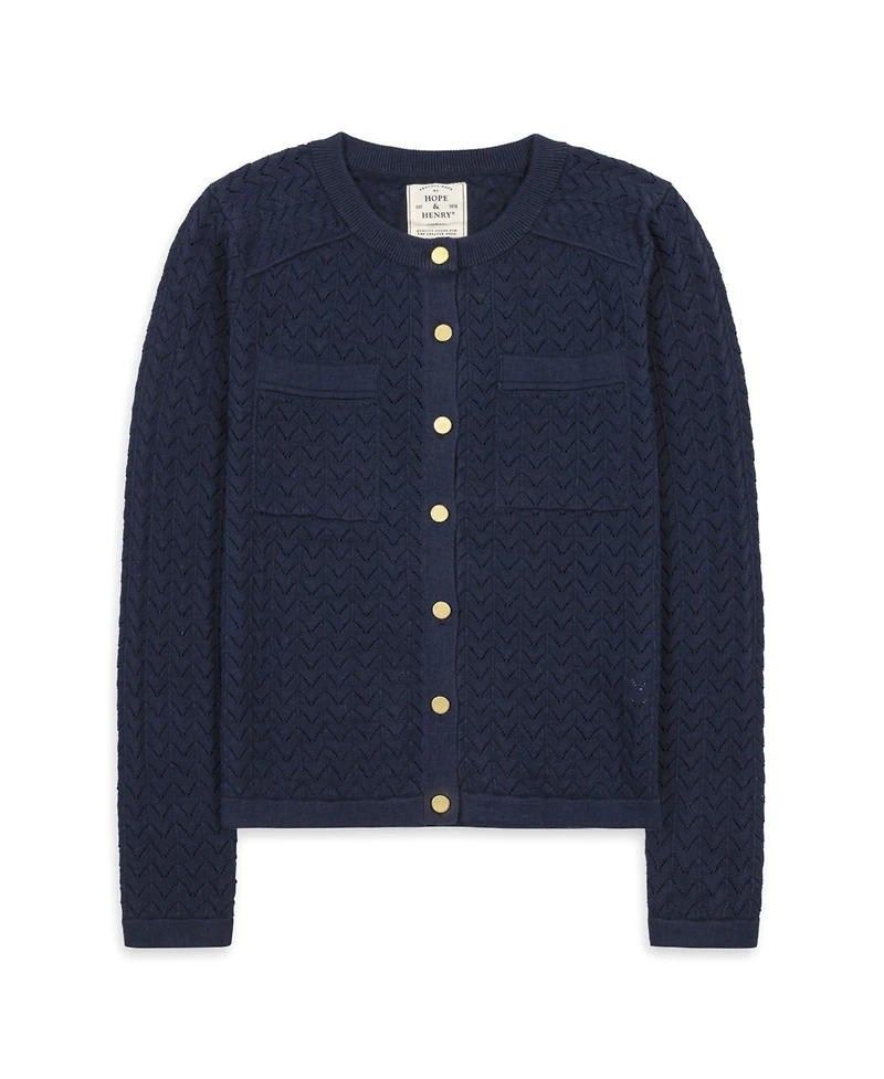 Hope & Henry Women's Organic Cotton Pointelle Cardigan