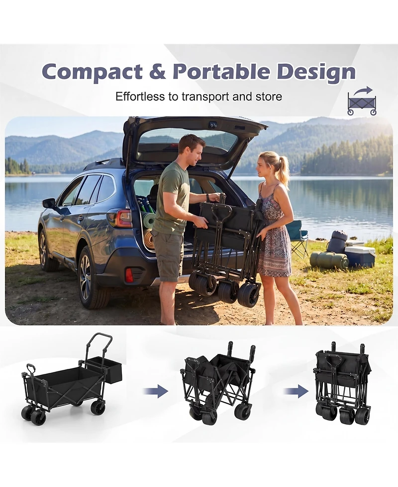 Costway Folding Utility Wagon with Detachable Canopy, Collapsible Garden Cart