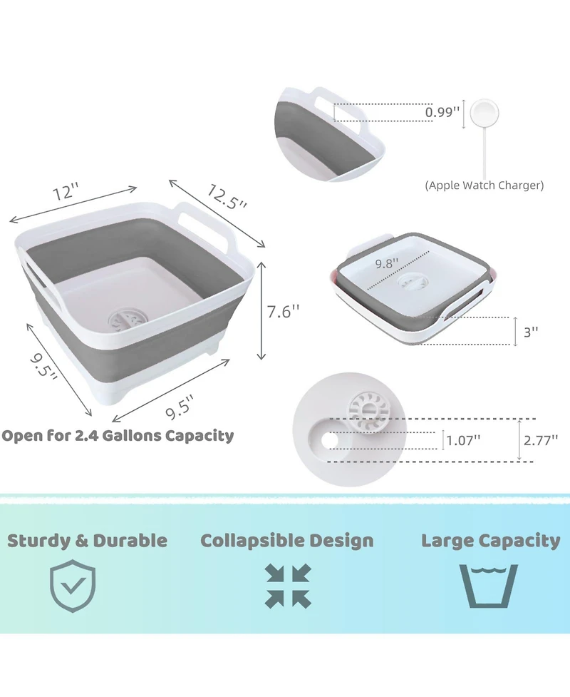 Piscifun Collapsible Wash Basin With Drain Plug Foldable Kitchen Sink For Camping Space Saving Dish Tub