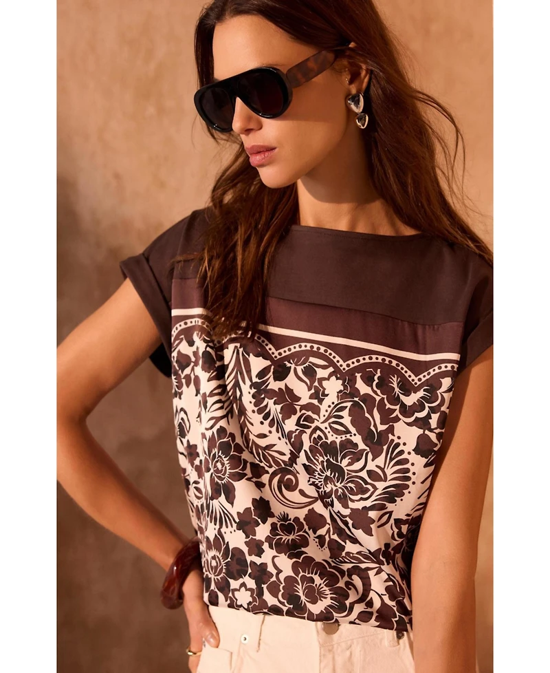 Mint Velvet Women's Floral Print Cap Sleeve Top