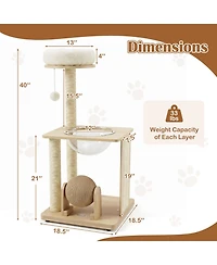 Gymax 40'' Modern Solid Wood Cat Tree with Top Perch Space Capsule Sisal Scratching Posts