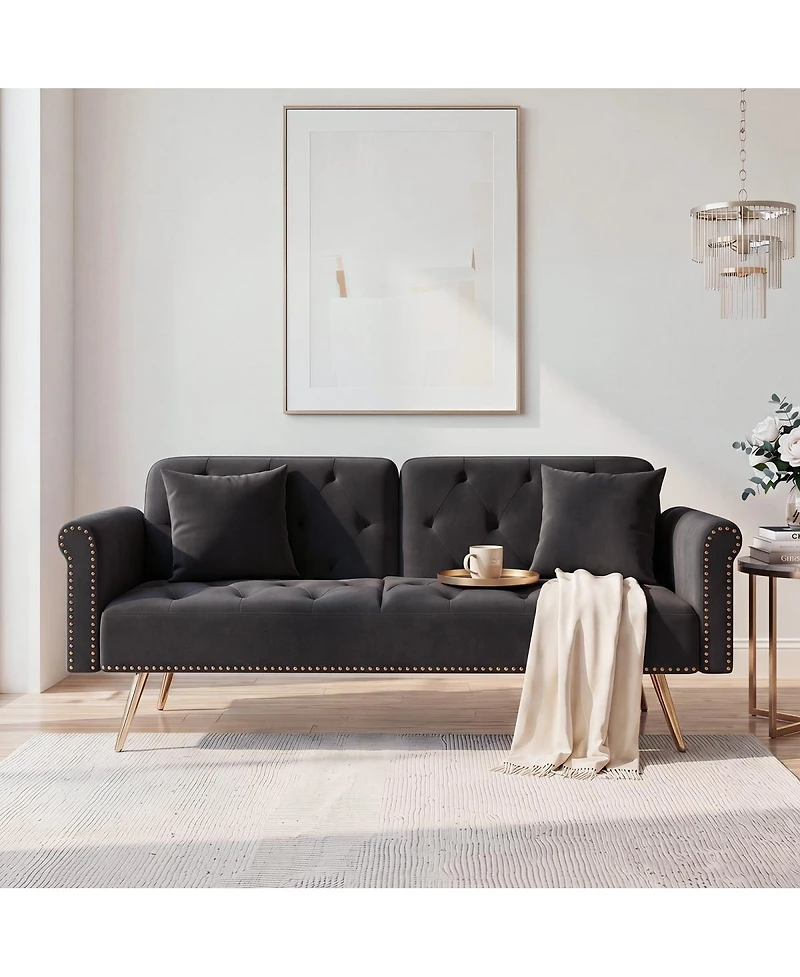 Streamdale Furniture 69.7" Velvet Convertible Sofa Bed with Nailhead Trim