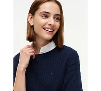 Tommy Hilfiger Women's Cable-Knit Crewneck Long-Sleeve Sweater