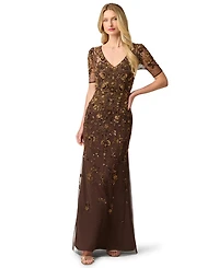 Adrianna Papell Petite Sequin V-Neck Gown