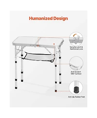 Mountaintop Folding Camping Table, Adjustable Height Side Tables, Aluminum Mdf Beach Table with Mesh Layer, Carrying Handle