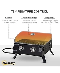 Mountaintop 2 Burner Propane Gas Grill Portable Tabletop Bbq with Foldable Legs Lid Thermometer for Camping