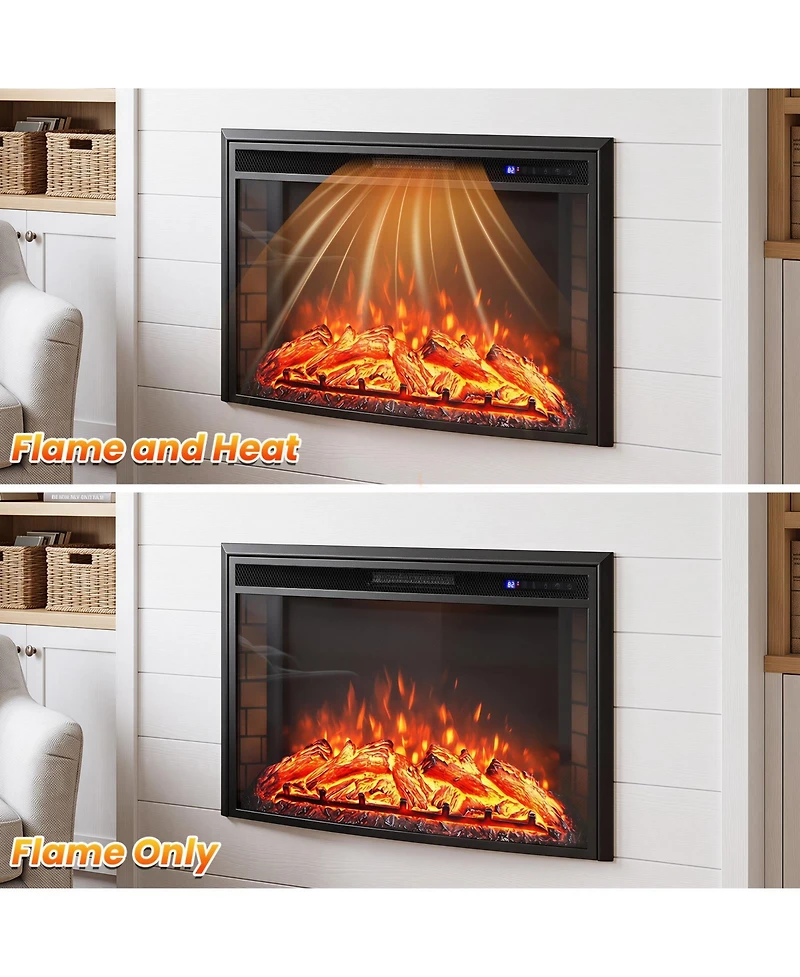 Gymax 33'' Curved Recessed Electric Fireplace Insert 750W/1500W Fireplace Heater Black