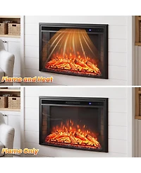 Gymax 33'' Curved Recessed Electric Fireplace Insert 750W/1500W Fireplace Heater Black