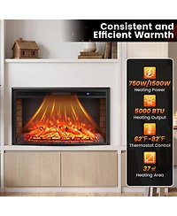 Gymax 36'' Curved Recessed Electric Fireplace Insert 750W/1500W Fireplace Heater Black