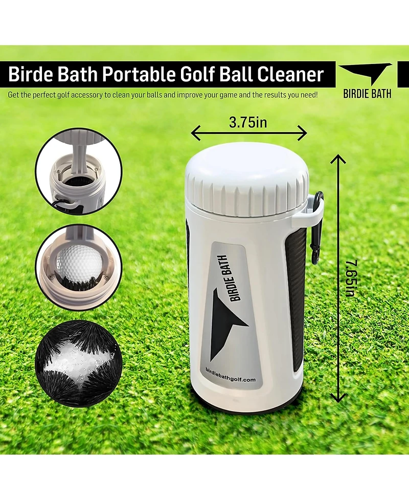 Birdie Bath Golf Ball Cleaner, Leak-Proof Washer with Carabiner