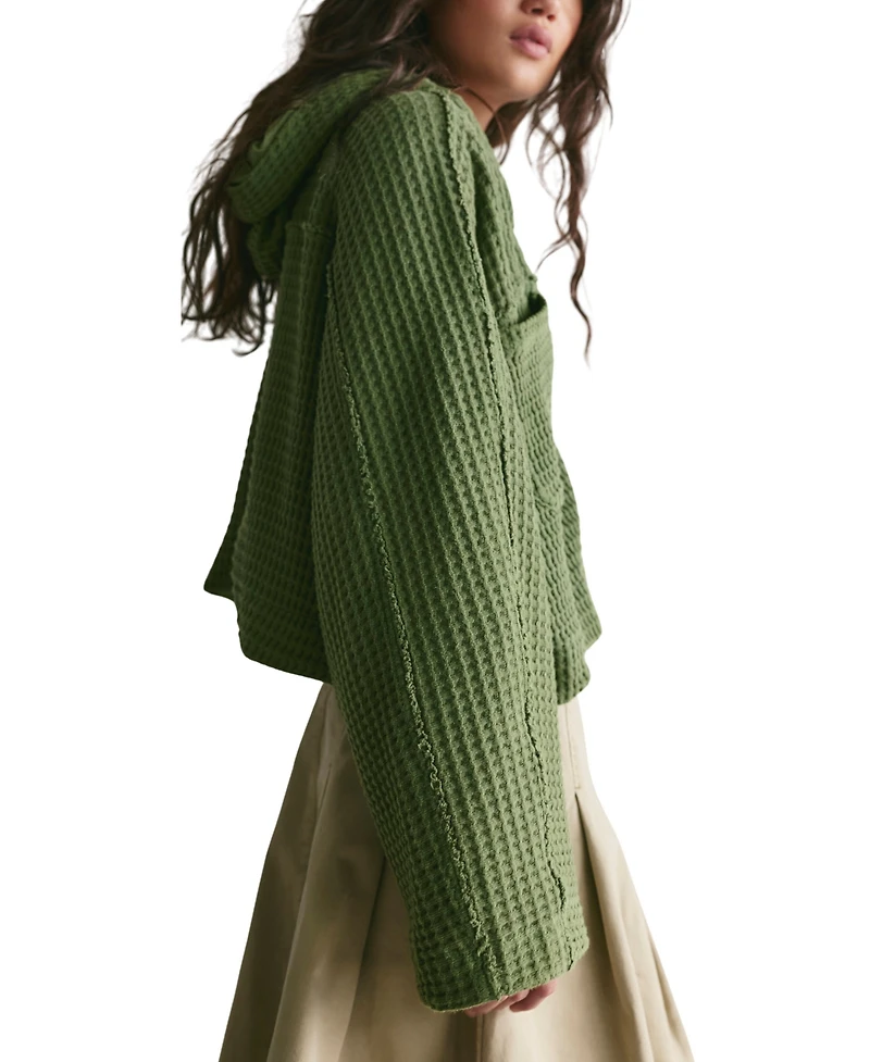 Free People Women's Lolli Swing Cropped Waffle-Knit Hooded Cardigan