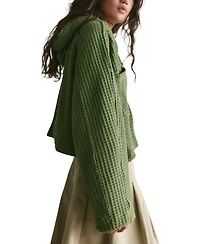 Free People Women's Lolli Swing Cropped Waffle-Knit Hooded Cardigan