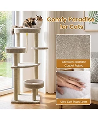 Sugift Carpeted Cat Tree 51 Inch with Oversized Top Perch and 2 Round Beds for Indoor Cats