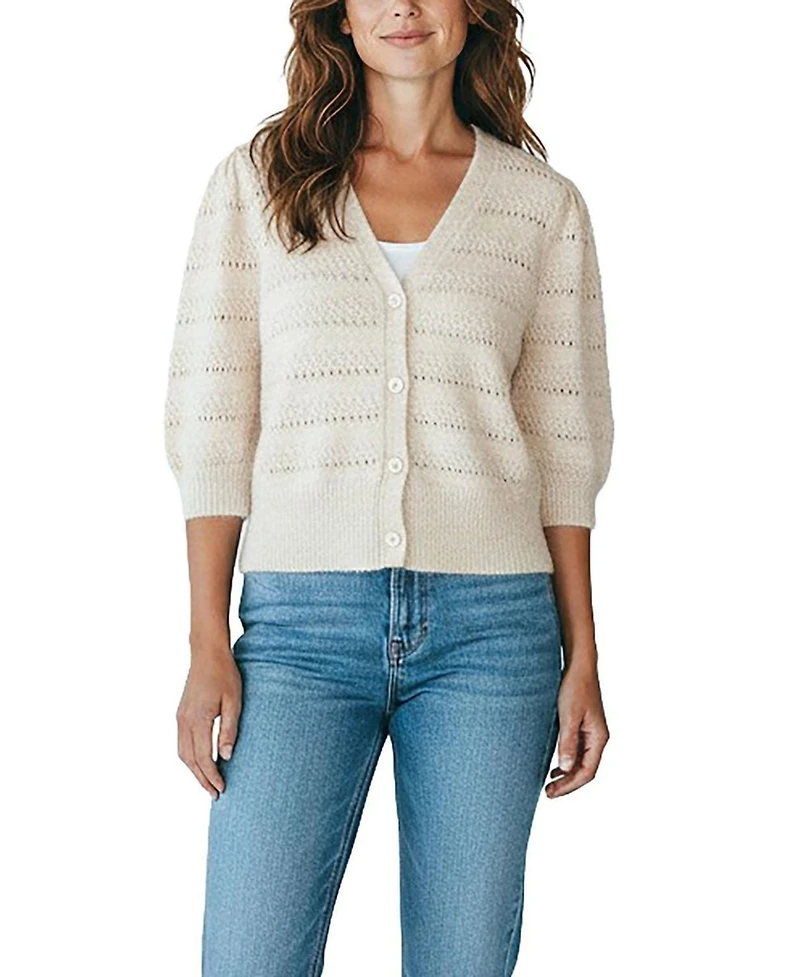 Hope & Henry Women's Organic Puff-Sleeve Button-Front Sweater