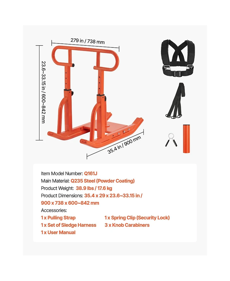 Sugift Steel Weight Sled Fitness Training Workout Equipment with 5-Height Handle for 1/2 in Plates