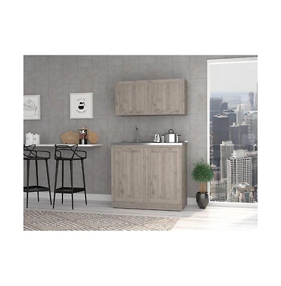 Fm Furniture Everett Kitchen Cabinet Set with Wall Cabinet, Storage Shelves, and Pantry