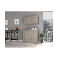 Fm Furniture Everett Kitchen Cabinet Set with Wall Cabinet, Storage Shelves, and Pantry