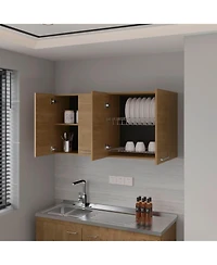 Fm Furniture Verona Wall-Mounted Kitchen Storage Cabinet with Integrated Dish Rack and Four Doors