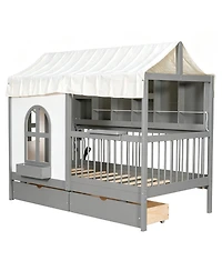 Clihome Twin Size House Bed with 2 Large Drawers, Side Bookshelf with Led Strip