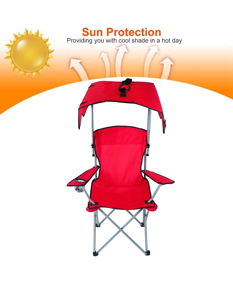 Mountaintop Foldable Beach Canopy Chair Sun Protection Camping Lawn Canopy Chair 330LBS Load Folding Seat with Cup Holder For Beach