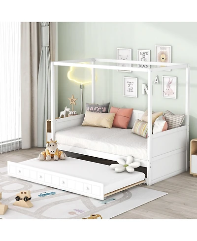 Clihome Twin Size Canopy Day Bed with twin size Trundle