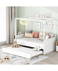 Clihome Twin Size Canopy Day Bed with twin size Trundle