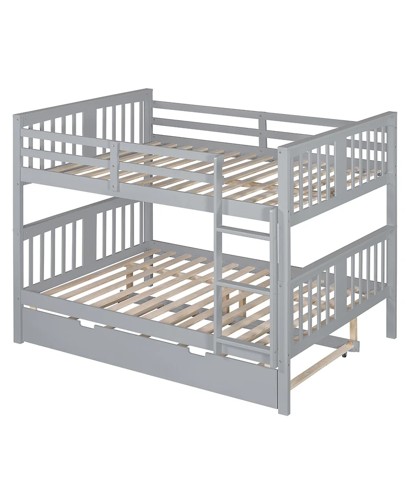Clihome Full over Full Bunk Bed with Twin Size Trundle and Ladde