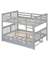 Clihome Full over Full Bunk Bed with Twin Size Trundle and Ladde