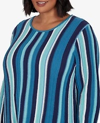 Hearts Of Palm Plus Stripe Fringe 3/4-Sleeve Pullover