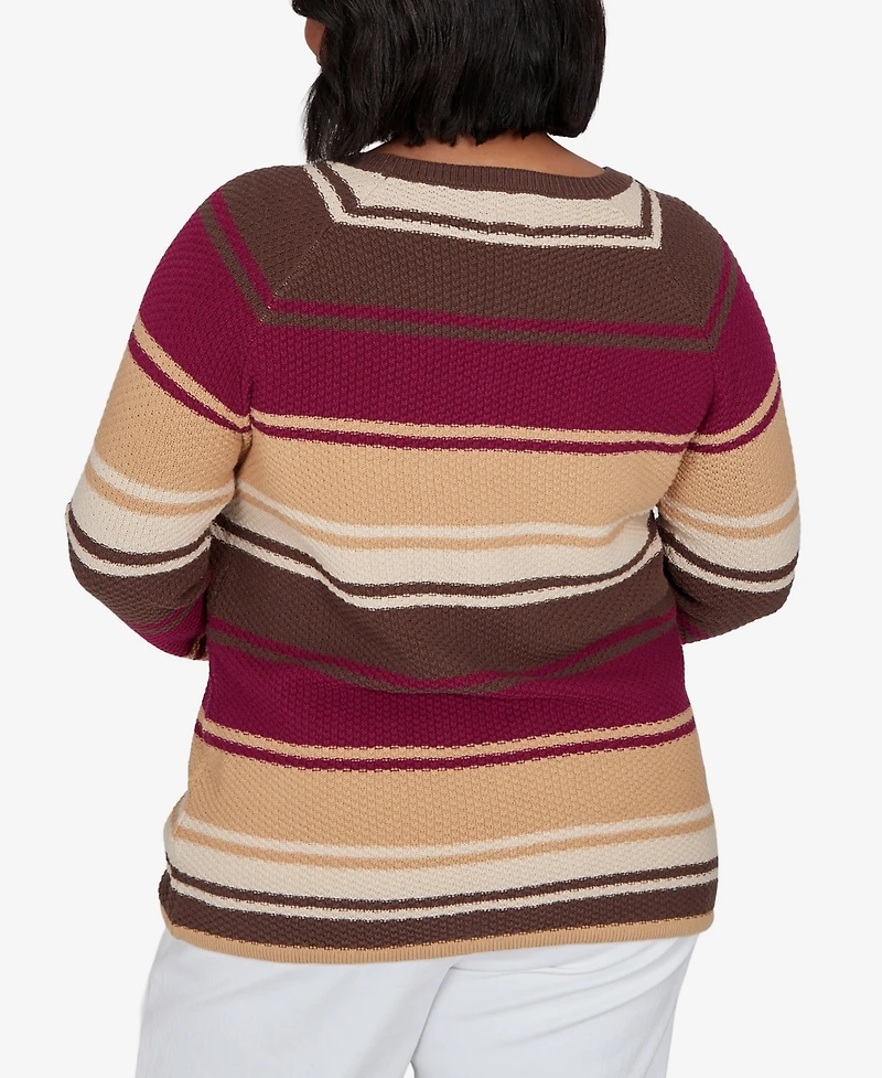 Hearts Of Palm Plus Stripe Long-Sleeve Crewneck Pullover