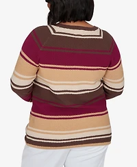 Hearts Of Palm Plus Stripe Long-Sleeve Crewneck Pullover
