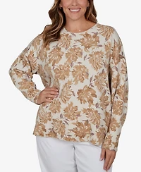 Hearts Of Palm Plus Floral-Print Crewneck Long-Sleeve Sweater