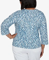 Heart Of Plam Plus Animal Print V-Neck Cotton-Blend Blouse