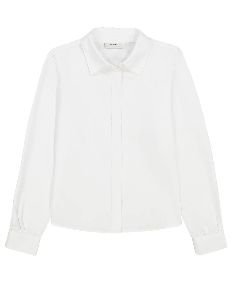 Calvin Klein Girls' 7-16 Long-Sleeve Refined Tailored Dress Shirt
