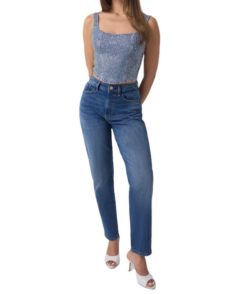 Guess Women's Gala Square-Neck Embellished Sleeveless Denim Bustier