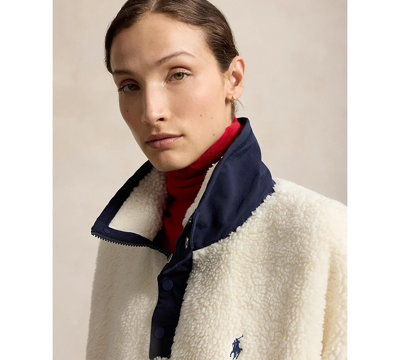 Polo Ralph Lauren Women's Bear High-Pile Fleece Funnel Neck Jacket