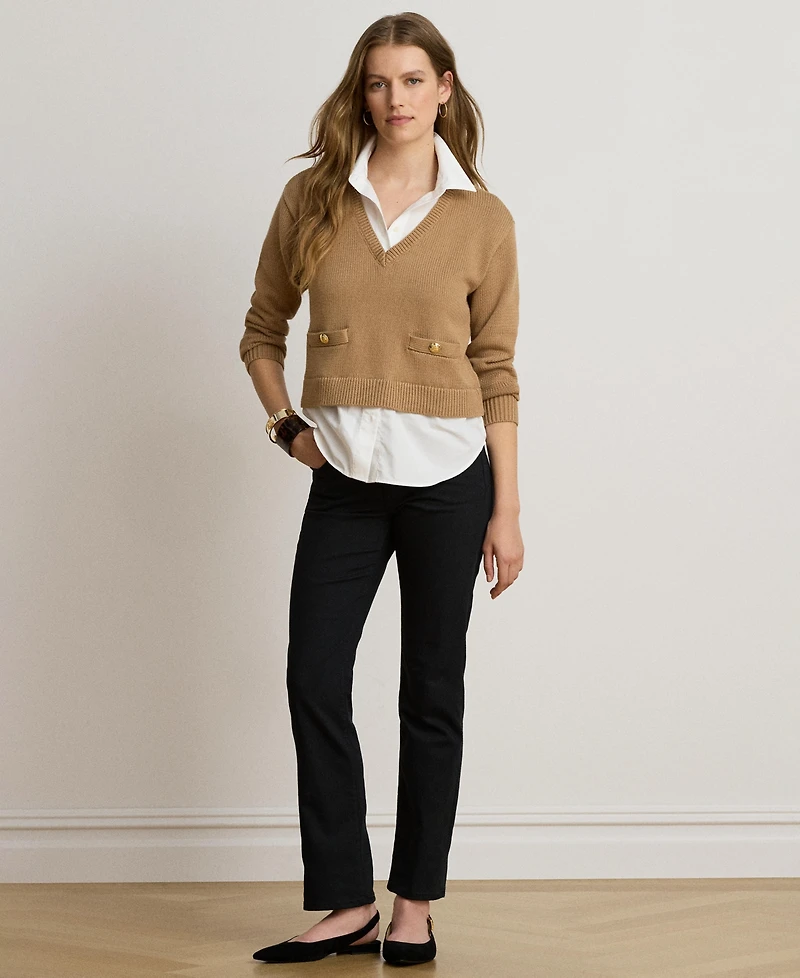 Lauren Ralph Women's V-Neck Long-Sleeve Relaxed-Fit Cotton Sweater