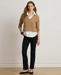 Lauren Ralph Women's V-Neck Long-Sleeve Relaxed-Fit Cotton Sweater