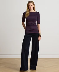 Lauren Ralph Women's Striped Stretch Cotton Boat Neck Top