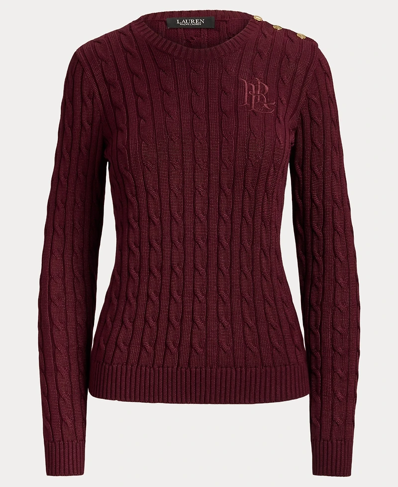 Lauren Ralph Women's Button-Trim Cable-Knit Sweater