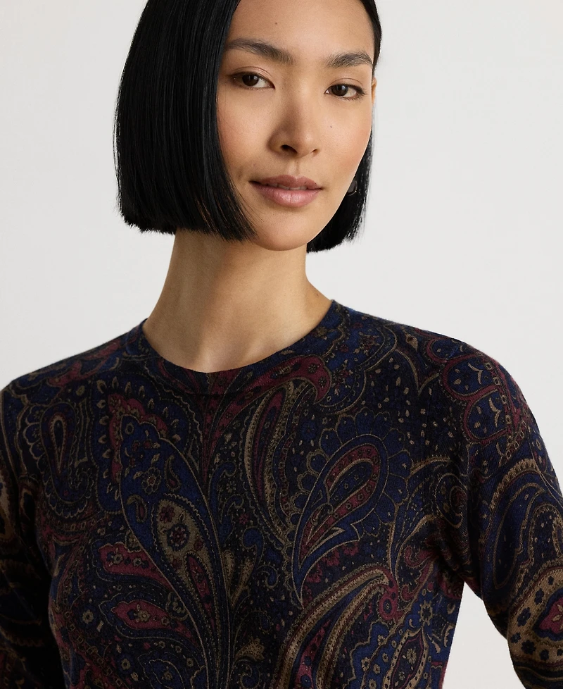 Lauren Ralph Women's Paisley Cotton-Modal Blend Slim-Fit Sweater