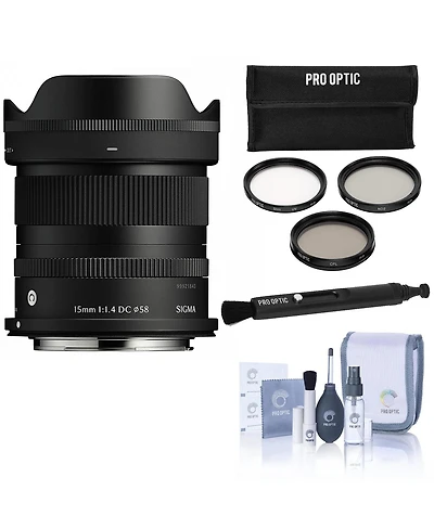 Sigma 15mm f/1.4 Dc Contemporary Lens for Canon Rf, Bundle with 58mm Filter Kit, Pen Lens Cleaner and Cleaning Kit
