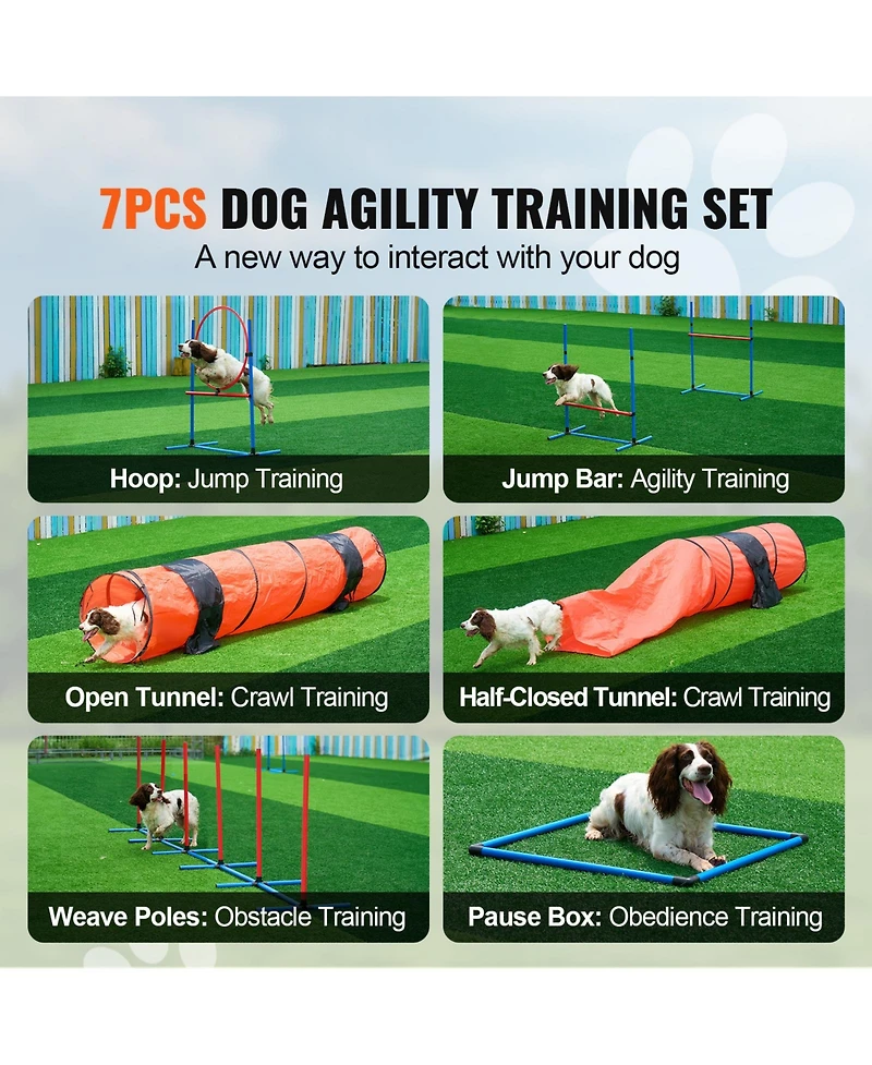 Vevor Dog Agility Training Equipment 7 Pcs Set Upgrade Hurdles 2 Tunnels Ring
