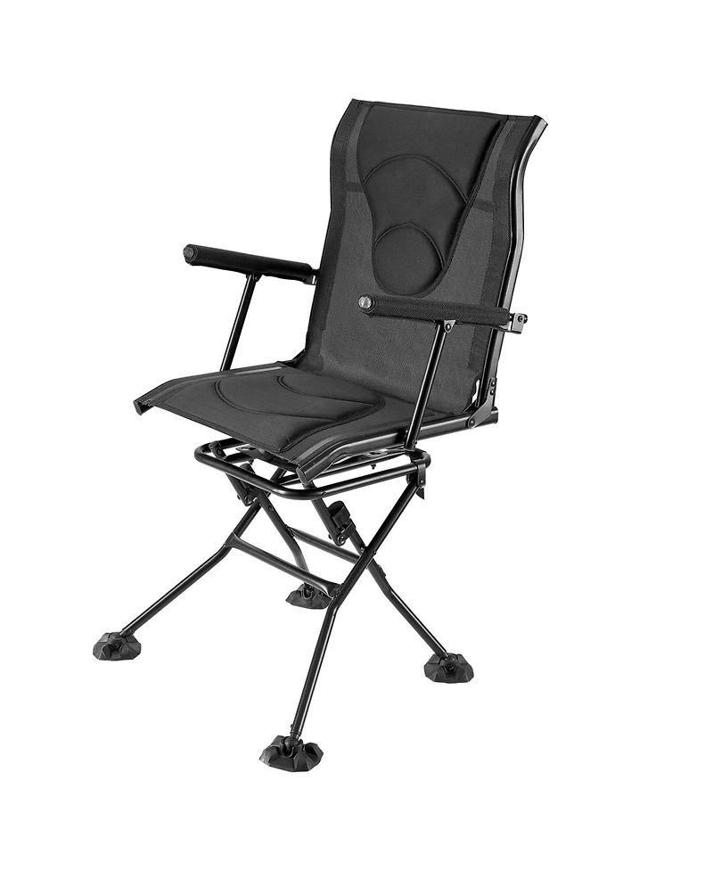 Mountaintop Hunting Chair, 360degree(s) Silent Swivel Foldable Blind Chair, Heavy Duty Steel Frame, Armrests, Adjustable Strap, 300 Lbs