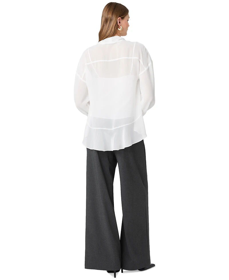 French Connection Women's Marina Tie-Front Chiffon Long-Sleeve Top