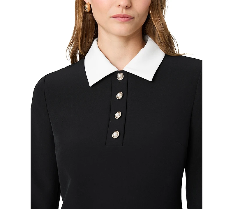 French Connection Women's Echo Crepe Half Placket Long-Sleeve Mini Dress