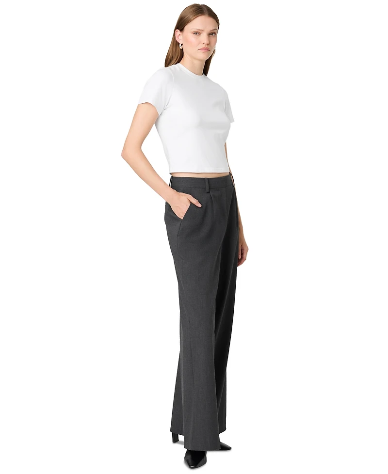 French Connection Women's Tavi Crosshatch Suiting Pleated Wide-Leg Trousers